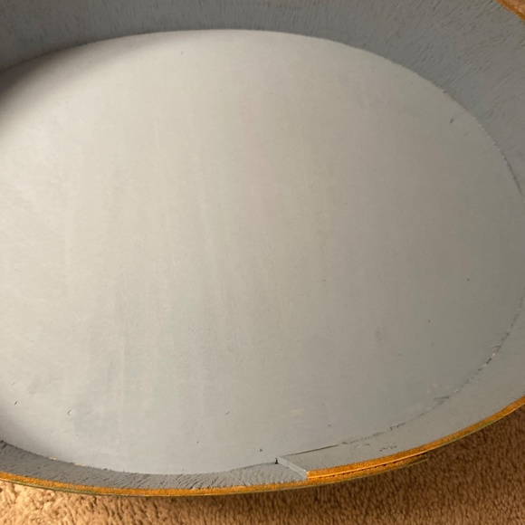 Vtg French Couple Oval Handpainted Folk Art Wooden bride box With Cover Marked - Picture 14 of 16